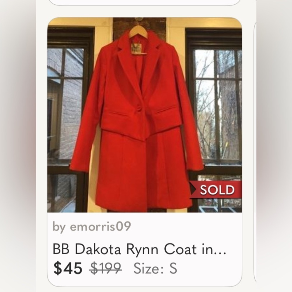BB Dakota Red Pea Coat - Picture 7 of 8